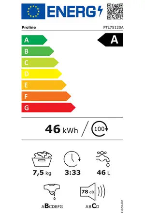 Lave-linge top PROLINE PTL75120A