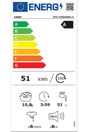 Lave-linge hublot CANDY RPD 4106BWMBC-S AUTODOSE