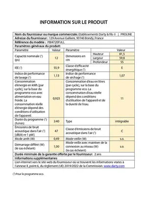 Lave-vaisselle Proline PBI4720FULL - ENCASTRABLE 60CM