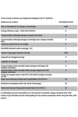 Lave-linge séchant Haier HWD90B416FWB-FR