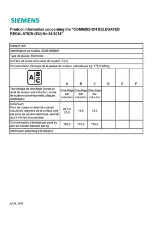 Plaque induction Siemens ED651HSB1E