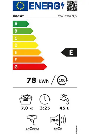 Lave-linge top Indesit BTWL7220FR/N