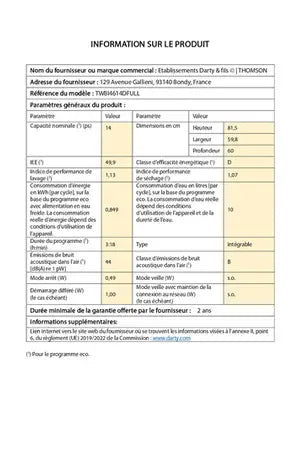 Lave-vaisselle Thomson TWBI4614DFULL - ENCASTRABLE 60CM