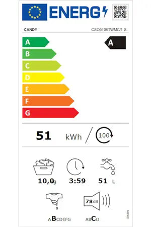 Lave-linge hublot Candy CSO 5106TWMC/1-S