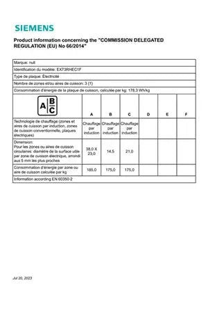 Plaque induction Siemens EX73RHEC1F