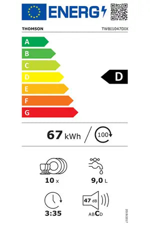 Lave-vaisselle Thomson TWBI1047DIX - ENCASTRABLE 45 CM