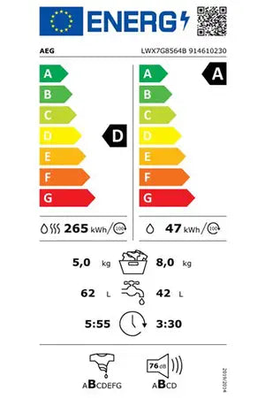 Lave-linge séchant Aeg LWX7G8564B